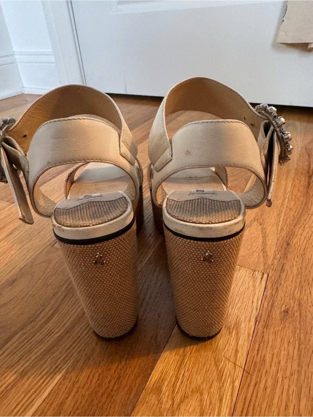 Jimmy Choo Tan & White Platform Wedges - Picture 8 of 14